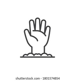 Halloween zombie hand line icon. linear style sign for mobile concept and web design. Hand sticking out of the ground outline vector icon. Symbol, logo illustration. Vector graphics