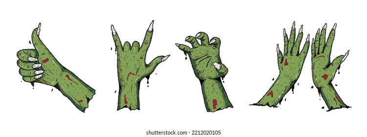 Halloween zombie hand pose set