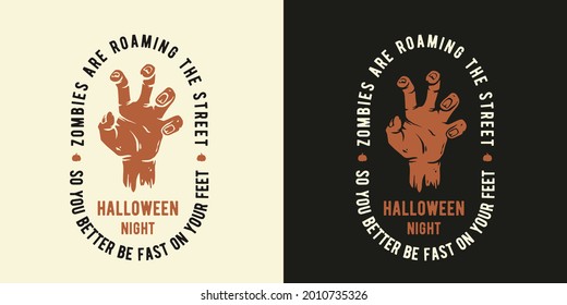 Halloween zombie hand for t-shirt halloween print. Fear or horror spooky skeleton of happy halloween for design dark walking dead party