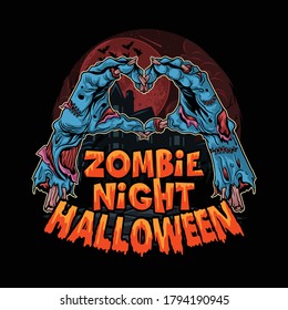 Halloween zombie hands come out of the ground and form a love heart. editable layers vector artwork