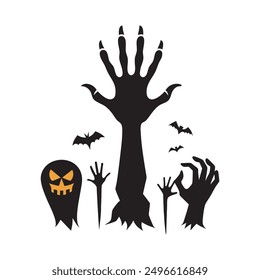 Halloween Zombie hands, silhouette vector illustration 