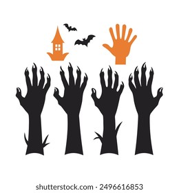 Halloween Zombie hands, silhouette vector illustration 