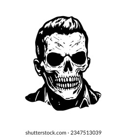 Halloween zombie head or face, tattoo, vector illustration isolated on white background