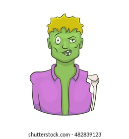 Halloween zombie icon in cartoon style isolated on white background vector illustration