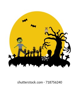 Halloween zombie illustration on the white background. Vector illustration