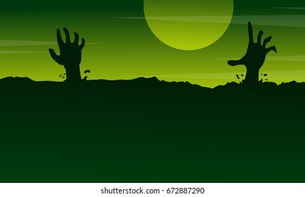 Halloween with zombie landscape on green background