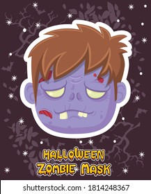 Halloween zombie mask vector design. Vector clip art illustration with simple gradient. Cartoon zombie head emotion