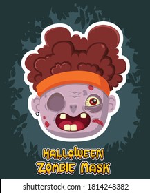 Halloween zombie mask vector design. Vector clip art illustration with simple gradient. Cartoon zombie head emotion