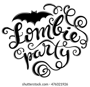 Halloween zombie party card with hand-drawn lettering, vector illustration