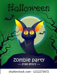 Halloween, zombie party, free entry lettering with cute bat. Invitation design. Typed text, calligraphy. For leaflets, brochures, invitations, flyers, posters or banners.