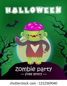 Halloween, zombie party, free entry lettering with monster. Invitation design. Typed text, calligraphy. For leaflets, brochures, invitations, flyers, posters or banners.
