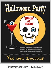 Halloween zombie party invitation with laughing skull vector illustration