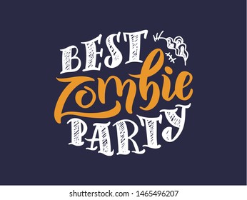 Halloween Zombie party. October holiday celebration handwritten lettering set. Halloween calligraphy festive decoration, sticker, banner, poster, postcard.  