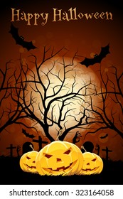 Halloween Zombie Party Poster. Holiday Card with Pumpkins and Zombie Hands.