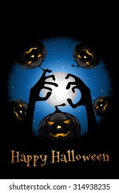 Halloween Zombie Party Poster with Pumpkins and Moon.