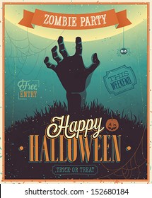 Halloween Zombie Party Poster. Vector illustration.