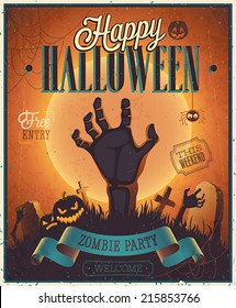 Halloween Zombie Party Poster. Vector illustration.