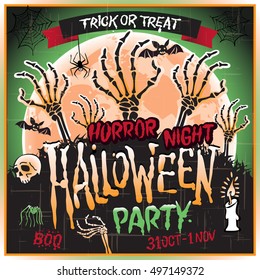 Halloween Zombie Party Poster. Vector illustration. horror night art