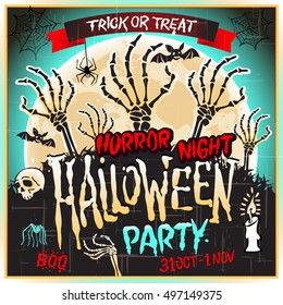 Halloween Zombie Party Poster. Vector illustration. horror night art