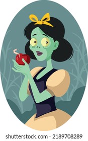 
Halloween Zombie Princess Holding an Apple Vector Cartoon Illustration. Sinister character from a horror fairy-tale story with monsters
