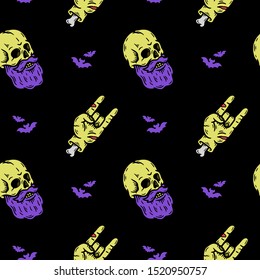 HALLOWEEN ZOMBIE SEAMLESS PATTERN COLOR BLACK BACKGROUND