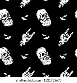 HALLOWEEN ZOMBIE SEAMLESS PATTERN WHITE BLACK BACKGROUND
