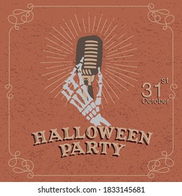 Halloween zombie singing party in night graveyard Premium Vector