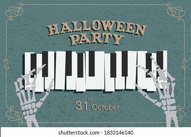Halloween zombie singing party in night graveyard Premium Vector