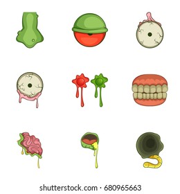 Halloween zombie sticker icons set. Cartoon set of 9 halloween zombie sticker vector icons for web isolated on white background