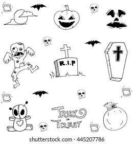 Halloween zombie and tomb in doodle illustration