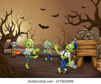 Halloween zombie walking in the dead forest