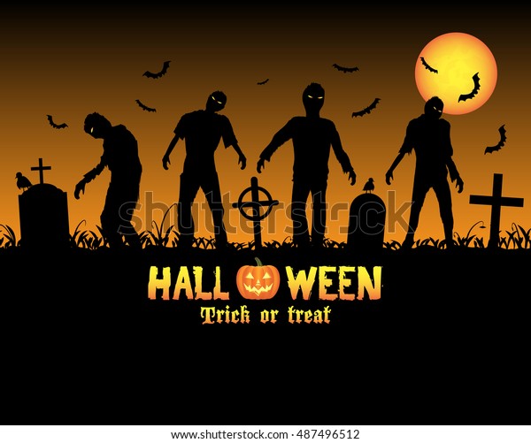 Halloween Zombies Graveyard Stock Vector (Royalty Free) 487496512