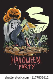 Halloween Zombies holding a knife rise from the grave. vector with editable layers