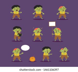 Halloween zombies, revived dead, set of cute hand-drawn ghouls is suitable for a festive design or avatar. Elements from the vector collection of funny characters Halloween made in the same style