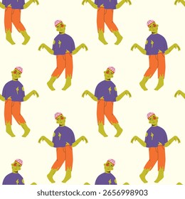 Halloween Zombies Seamless Pattern on a Light Background
