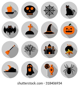 halloween01 flat icon set vector illustration design with long shadow isolated on white background. for web and mobile application