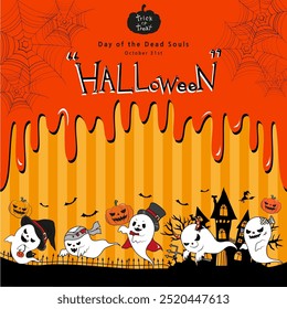 Halloween_ Illustration Design with Cute Ghosts marching in a row