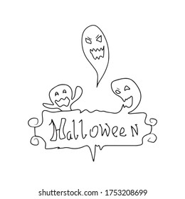 Halloween.A frightening Ghost .Vector children's illustration on an isolated background.coloring