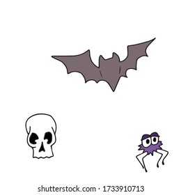 Halloween.a skull with a bow.Vector children's illustration on a white isolated background.