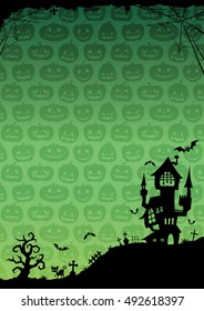 Halloween.Background of Castle. Green gradation. Lengthwise.