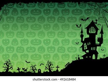 Halloween.Background of Castle. Green gradation. Side.