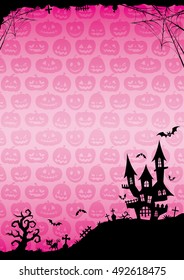 Halloween.Background of Castle. Pink gradation. Lengthwise.