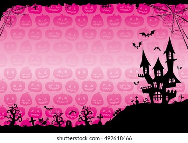 Halloween.Background of Castle. Pink gradation. Side.
