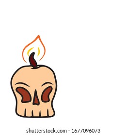 Halloween.Burning candle in the form of a skull.Vector children's illustration on a white isolated background.