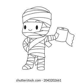 Halloween.Cute Mummy cartoon vector illustration isolated on white background.coloring book pages.