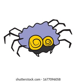 Halloween.Cute spider with swirling eyes.Vector children's illustration on a white isolated background.