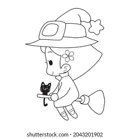 Halloween.Cute witch cartoon vector illustration isolated on white background.coloring book pages.