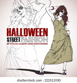 Halloween/Day of The Dead. Vector illustration with woman.