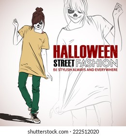 Halloween/Day of The Dead. Vector illustration with woman.