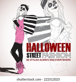 Halloween/Day of The Dead. Vector illustration with woman.